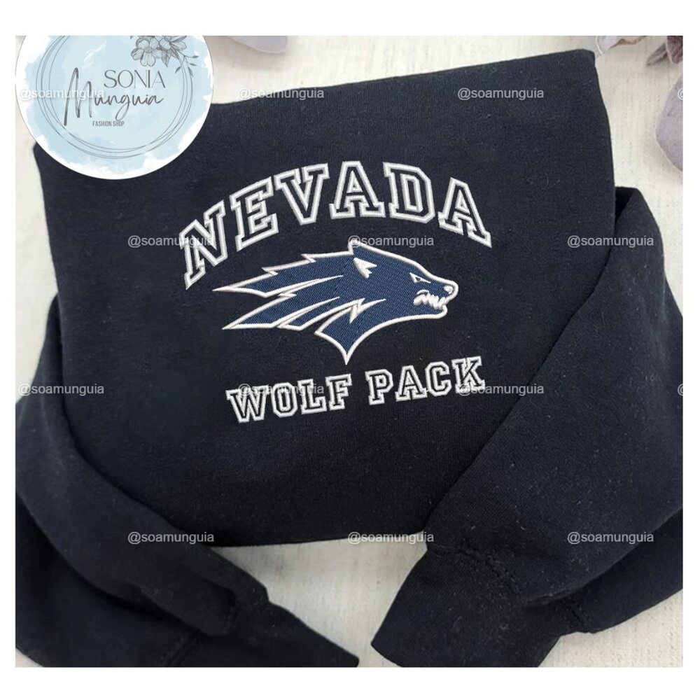 Nevada Wolf Pack NCAA Embroidered Shirt – College Football Crewneck Sweatshirt